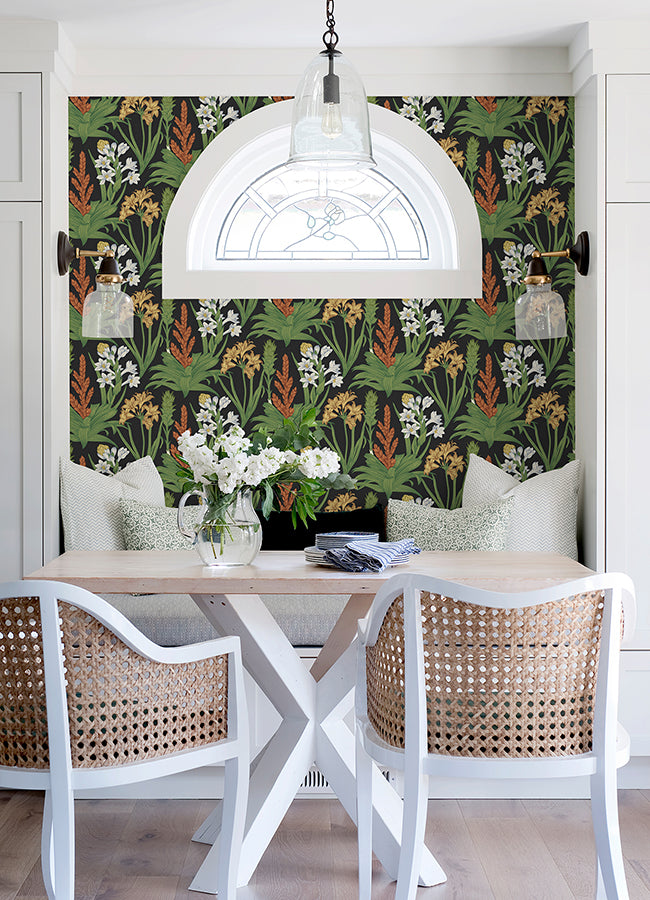 black-multi-blooming-villa-peel-and-stick-wallpaper-york-wallcoverings-nus6096 - York Wallcoverings Wallpaper
