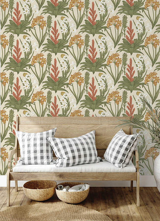 linen-olive-blooming-villa-peel-and-stick-wallpaper-york-wallcoverings-nus6097 - York Wallcoverings Wallpaper
