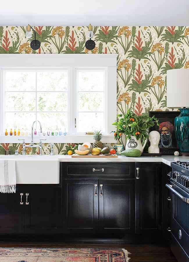 Linen Olive Blooming Villa Peel and Stick Wallpaper - York Wallcoverings - NUS6097 - York Wallcoverings Wallpaper
