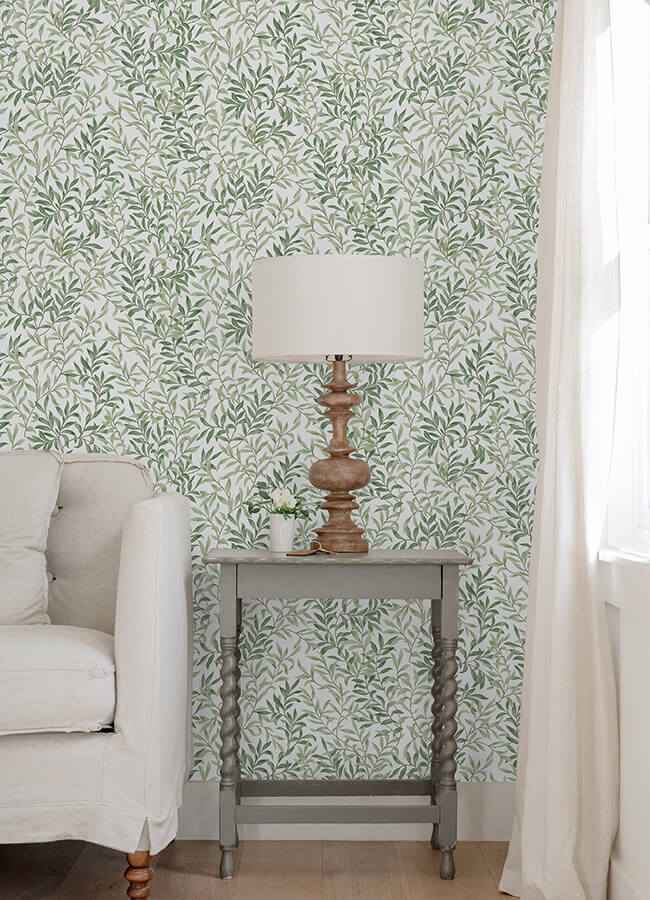 Herb Green Terrace Vines Peel and Stick Wallpaper - York Wallcoverings - NUS6101 - York Wallcoverings Wallpaper