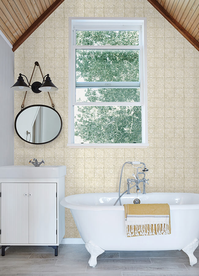 cream-provincial-tile-peel-and-stick-wallpaper-york-wallcoverings-nus6103 - York Wallcoverings Wallpaper