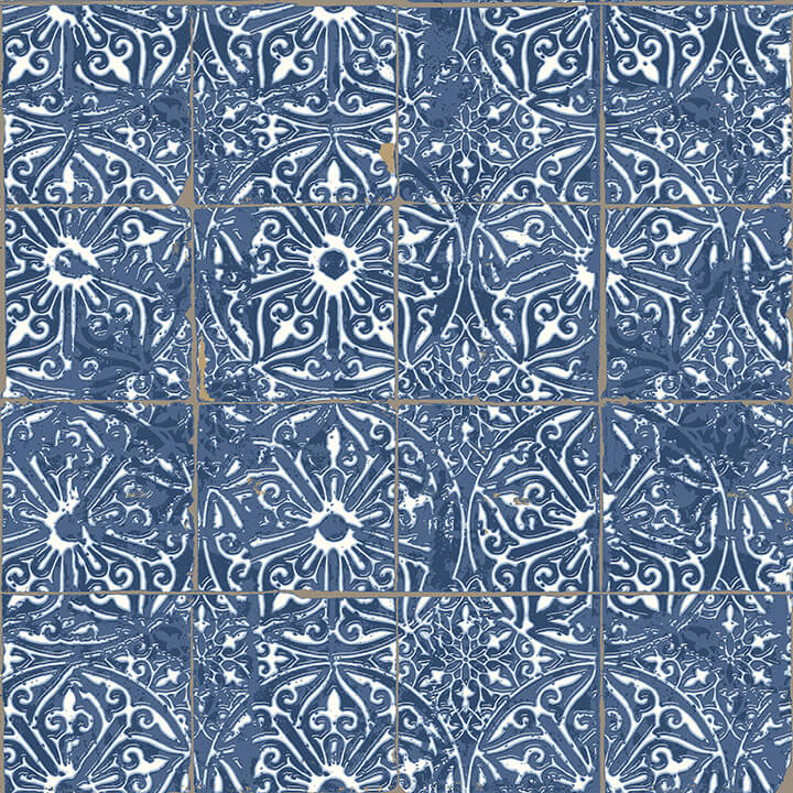 cobalt-sea-provincial-tile-peel-and-stick-wallpaper-york-wallcoverings-nus6104 - York Wallcoverings Wallpaper