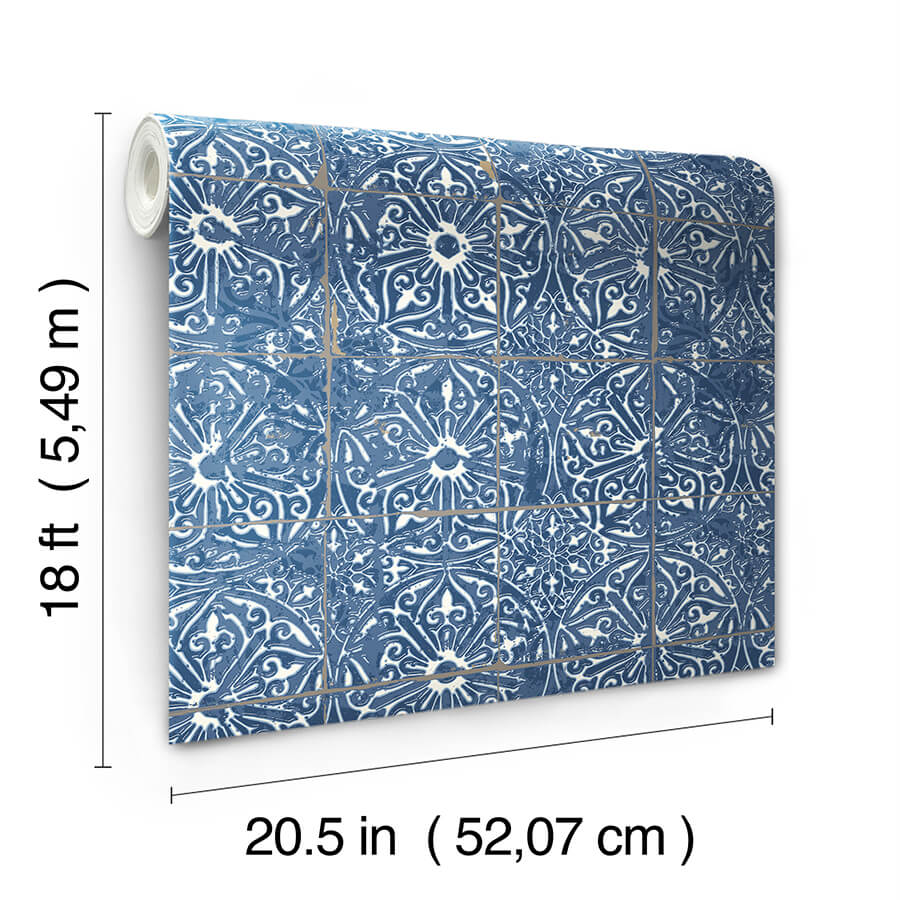 cobalt-sea-provincial-tile-peel-and-stick-wallpaper-york-wallcoverings-nus6104 - York Wallcoverings Wallpaper