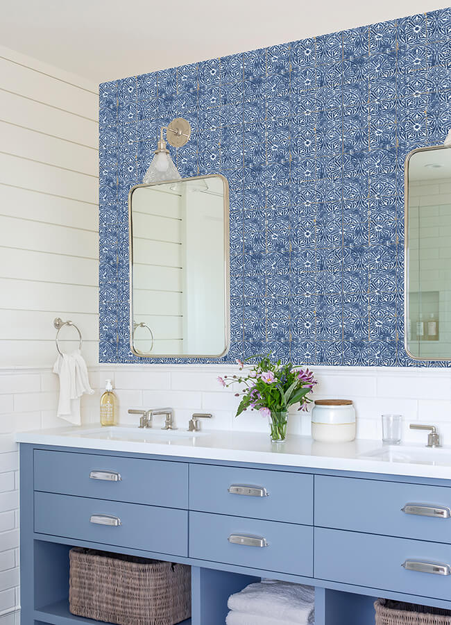 cobalt-sea-provincial-tile-peel-and-stick-wallpaper-york-wallcoverings-nus6104 - York Wallcoverings Wallpaper