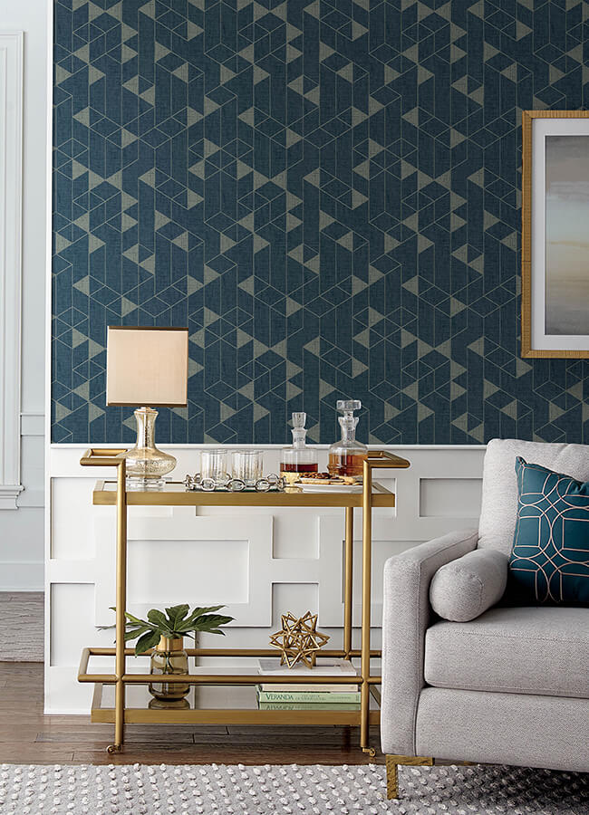fairbank-navy-linen-geometric-wallpaper-york-wallcoverings-4034-26775 - York Wallpaper Wallpaper