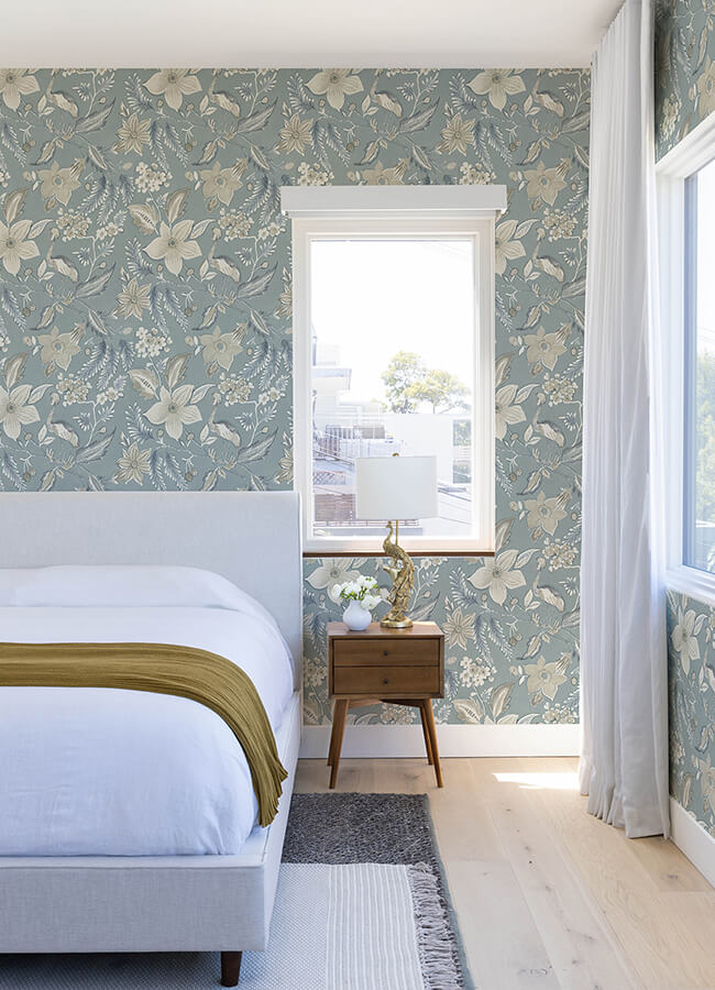 crestwood-sky-blue-crowned-crane-wallpaper-york-wallcoverings-4034-26791 - York Wallpaper Wallpaper
