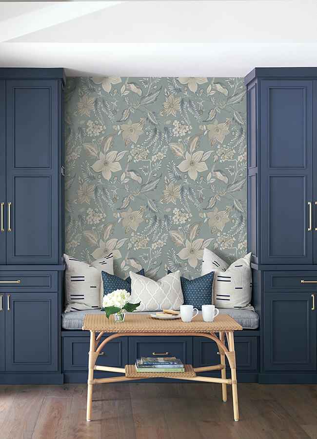 crestwood-sky-blue-crowned-crane-wallpaper-york-wallcoverings-4034-26791 - York Wallcoverings Wallpaper