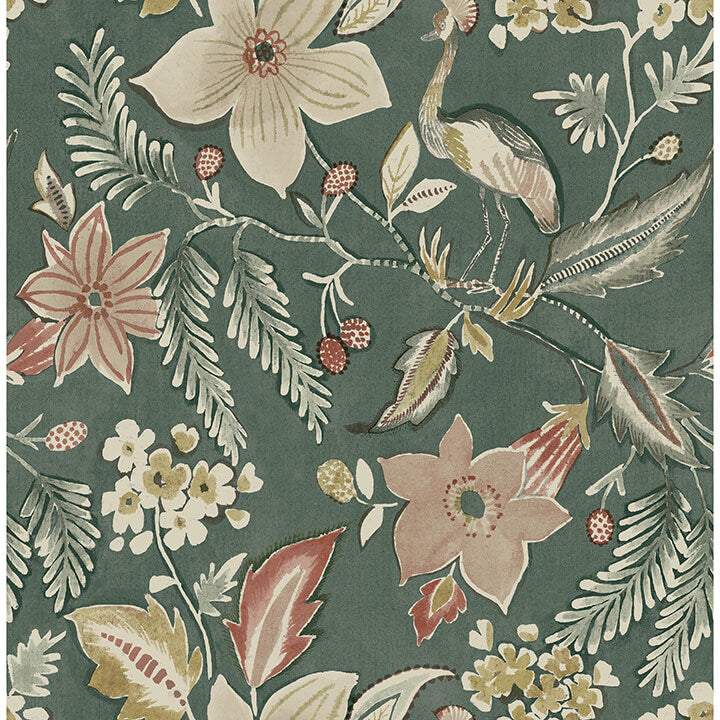 crestwood-sea-green-crowned-crane-wallpaper-york-wallcoverings-4034-26792 - York Wallpaper Wallpaper