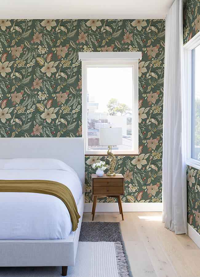 crestwood-sea-green-crowned-crane-wallpaper-york-wallcoverings-4034-26792 - York Wallcoverings Wallpaper
