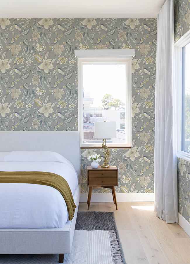 crestwood-grey-crowned-crane-wallpaper-york-wallcoverings-4034-26793 - York Wallcoverings Wallpaper