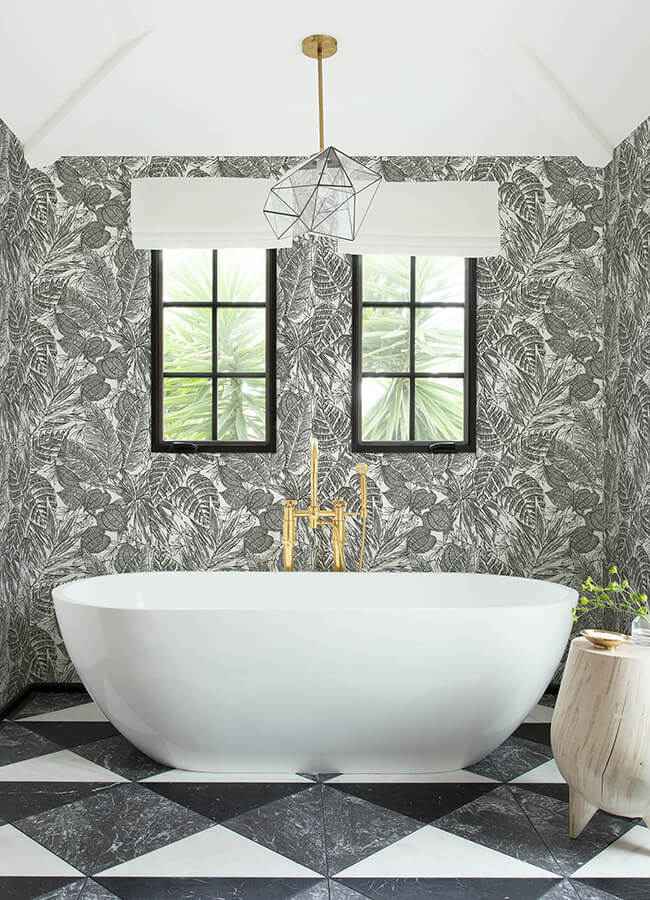 brentwood-black-palm-leaves-wallpaper-york-wallcoverings-4034-72115 - York Wallcoverings Wallpaper