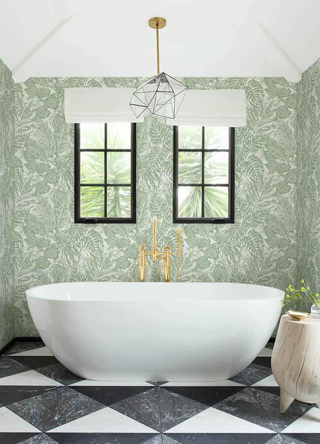 brentwood-green-palm-leaves-wallpaper-york-wallcoverings-4034-72116 - York Wallcoverings Wallpaper