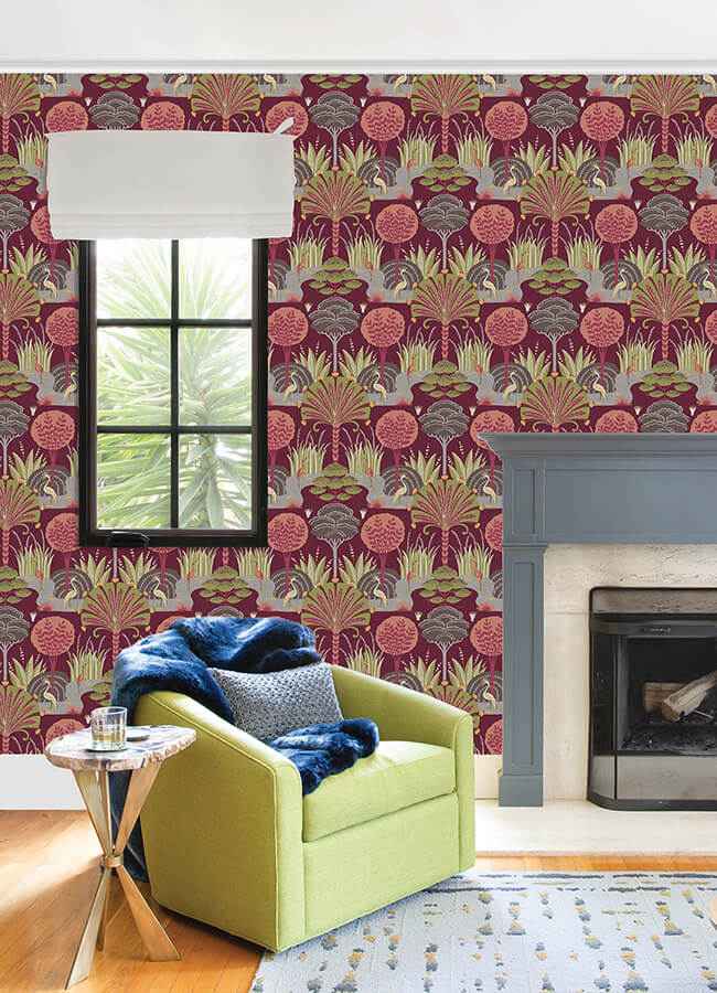 mandeville-raspberry-tropical-paradise-wallpaper-york-wallcoverings-4034-72122 - York Wallcoverings Wallpaper