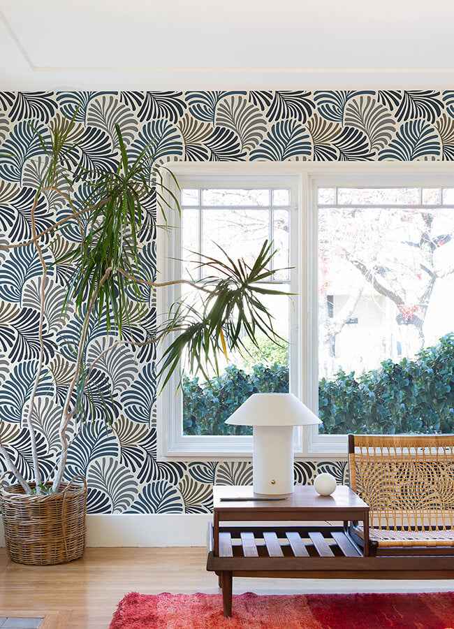 trousdale-dark-blue-fanning-flora-wallpaper-york-wallcoverings-4034-72124 - York Wallcoverings Wallpaper