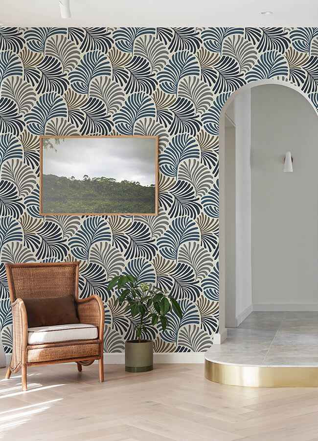 trousdale-dark-blue-fanning-flora-wallpaper-york-wallcoverings-4034-72124 - York Wallcoverings Wallpaper