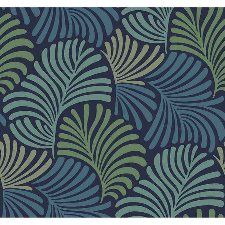 trousdale-navy-fanning-flora-wallpaper-york-wallcoverings-4034-72125 - York Wallcoverings Wallpaper