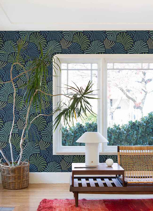 trousdale-navy-fanning-flora-wallpaper-york-wallcoverings-4034-72125 - York Wallcoverings Wallpaper