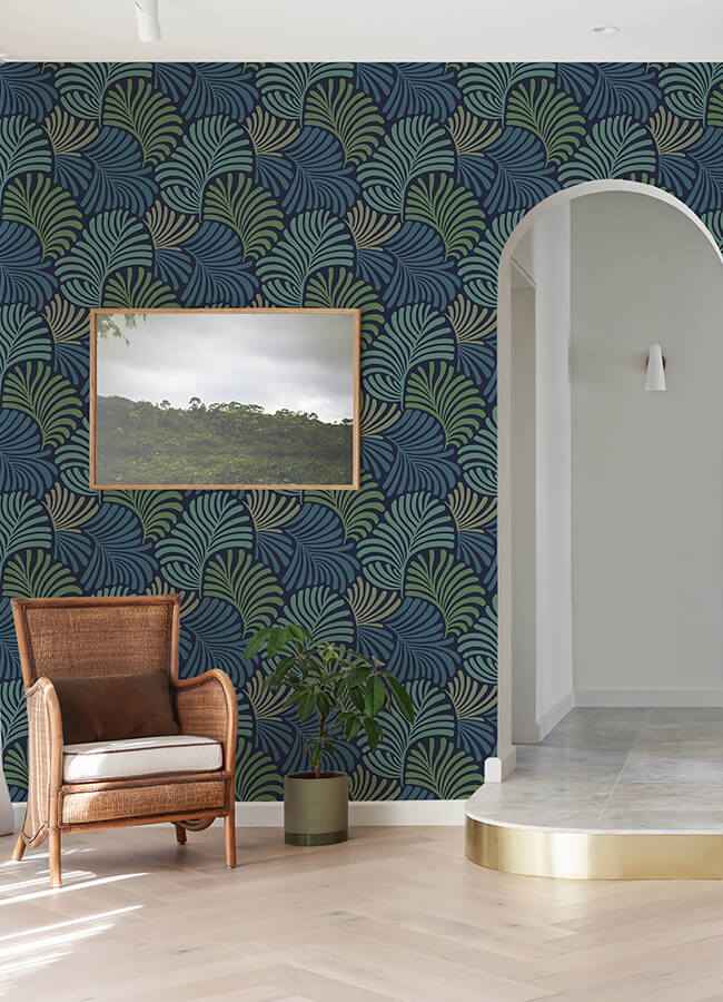trousdale-navy-fanning-flora-wallpaper-york-wallcoverings-4034-72125 - York Wallcoverings Wallpaper