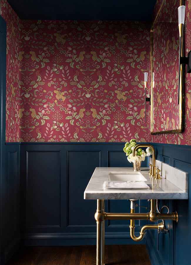 getty-raspberry-jungle-damask-wallpaper-york-wallcoverings-4034-72130 - York Wallcoverings Wallpaper