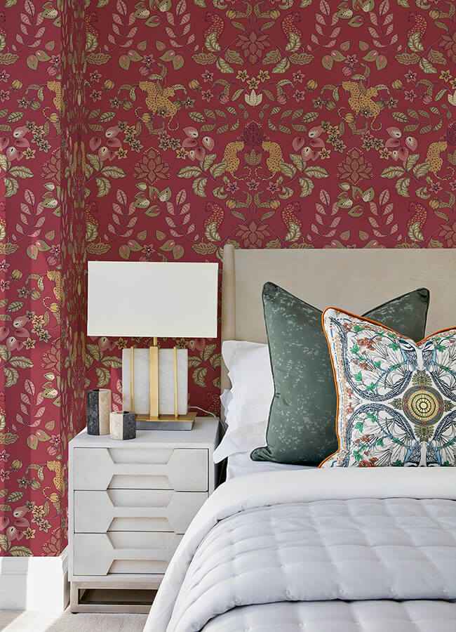 getty-raspberry-jungle-damask-wallpaper-york-wallcoverings-4034-72130 - York Wallcoverings Wallpaper