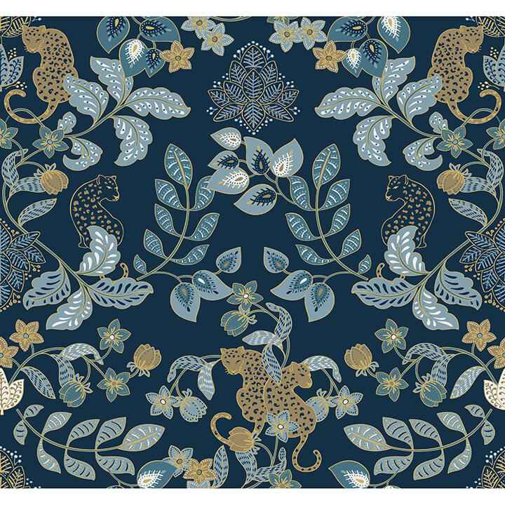 getty-navy-jungle-damask-wallpaper-york-wallcoverings-4034-72133 - York Wallcoverings Wallpaper