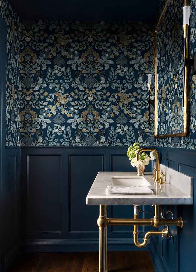 getty-navy-jungle-damask-wallpaper-york-wallcoverings-4034-72133 - York Wallcoverings Wallpaper