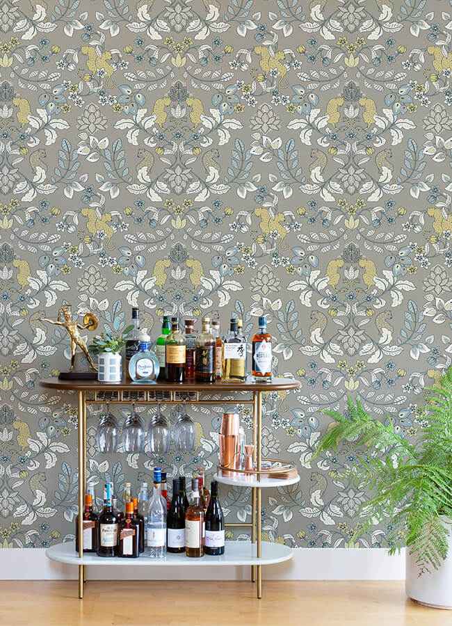 getty-grey-jungle-damask-wallpaper-york-wallcoverings-4034-72134 - York Wallcoverings Wallpaper