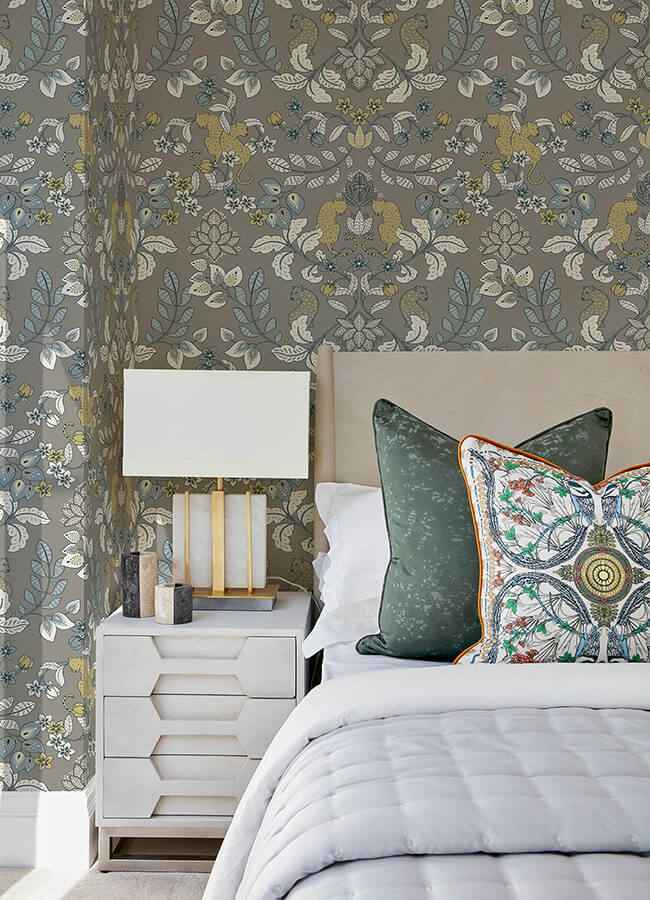 getty-grey-jungle-damask-wallpaper-york-wallcoverings-4034-72134 - York Wallcoverings Wallpaper