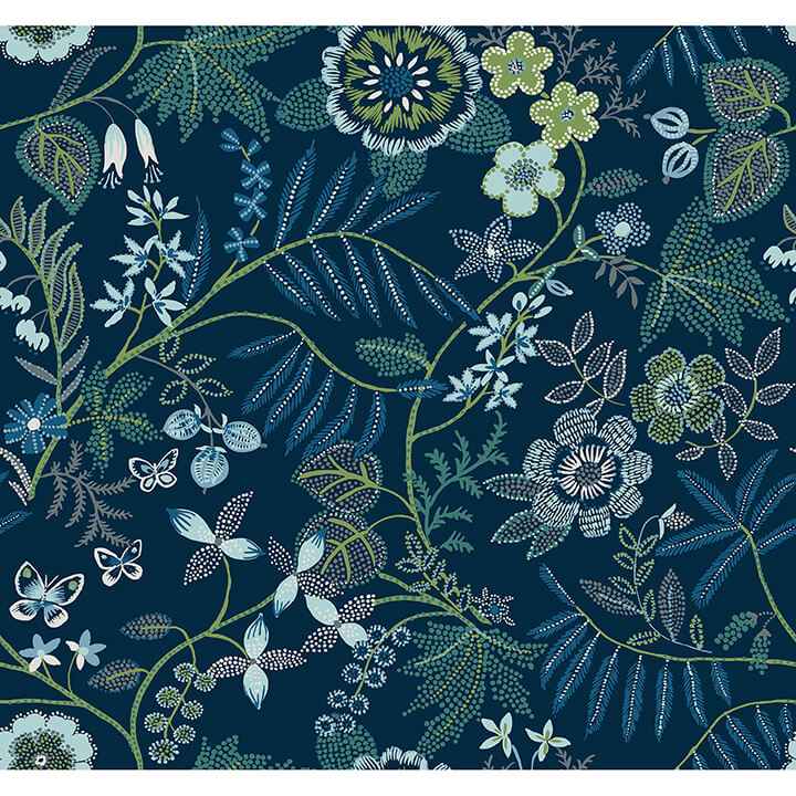 marilyn-dark-blue-floral-trail-wallpaper-york-wallcoverings-4034-72135 - York Wallcoverings Wallpaper