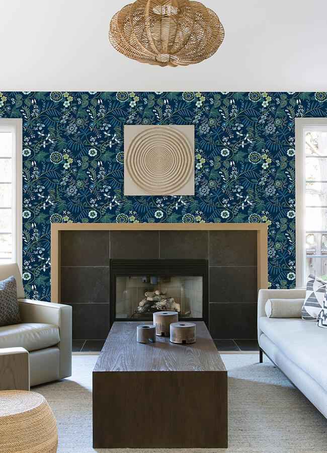 marilyn-dark-blue-floral-trail-wallpaper-york-wallcoverings-4034-72135 - York Wallcoverings Wallpaper