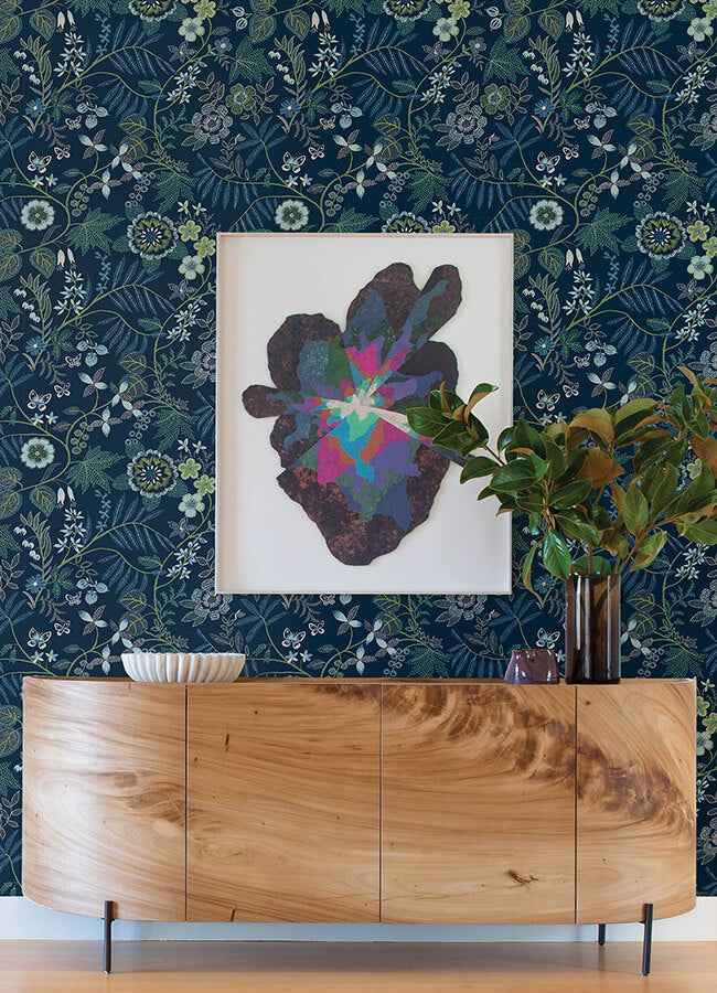 marilyn-dark-blue-floral-trail-wallpaper-york-wallcoverings-4034-72135 - York Wallcoverings Wallpaper