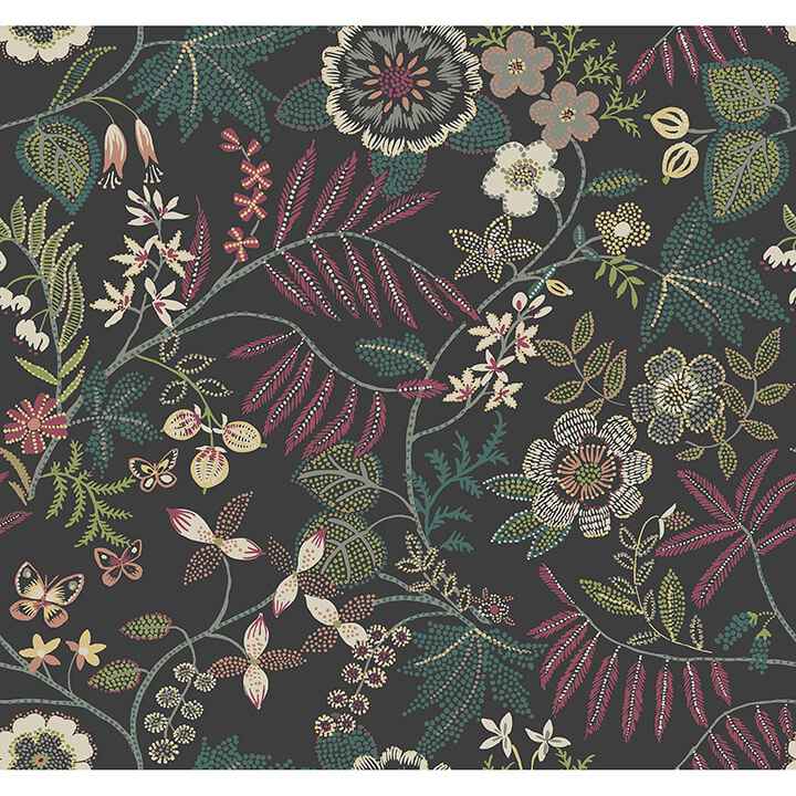 marilyn-black-floral-trail-wallpaper-york-wallcoverings-4034-72138 - York Wallcoverings Wallpaper