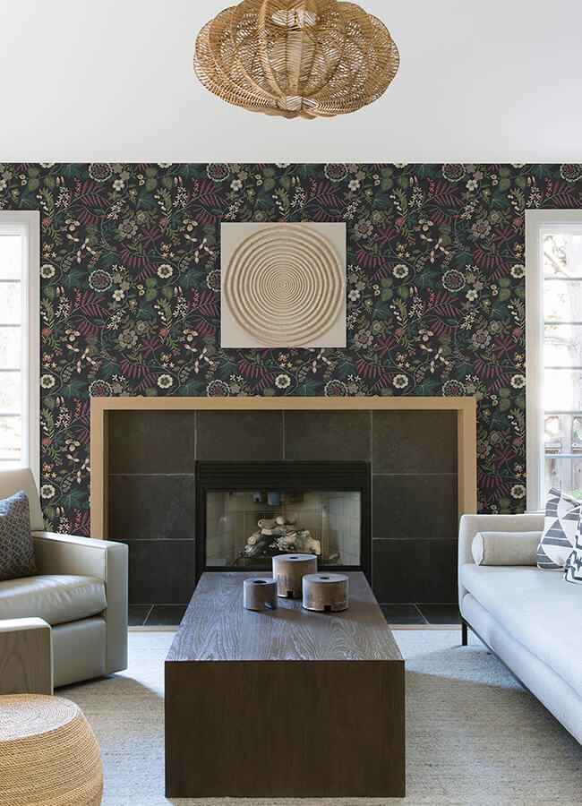 marilyn-black-floral-trail-wallpaper-york-wallcoverings-4034-72138 - York Wallcoverings Wallpaper