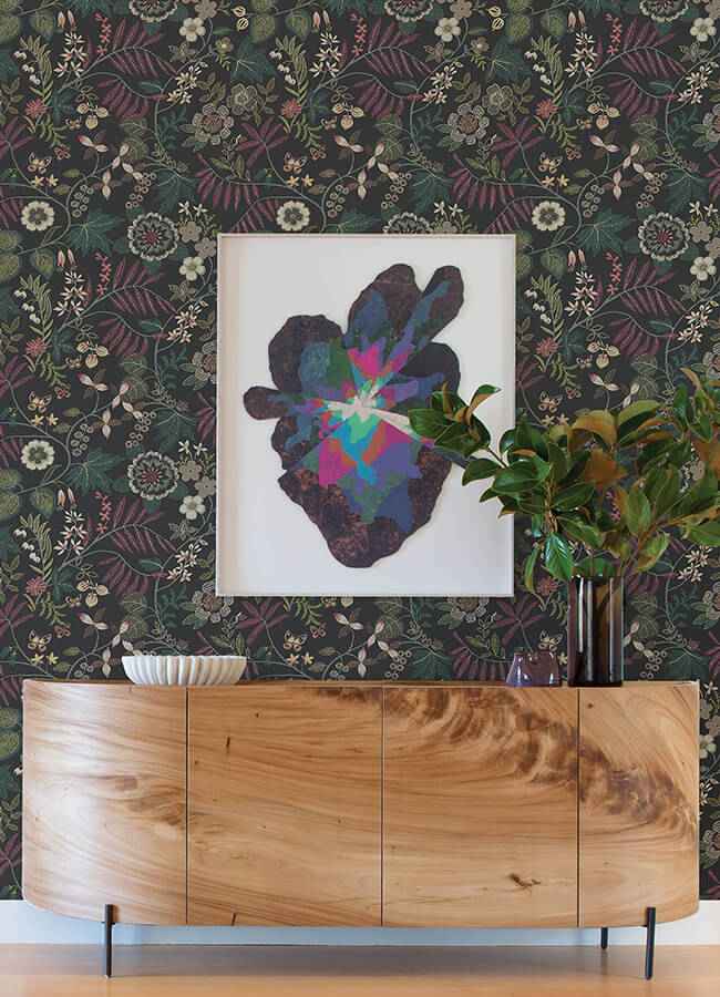 marilyn-black-floral-trail-wallpaper-york-wallcoverings-4034-72138 - York Wallcoverings Wallpaper