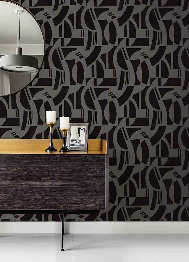 carter-black-geometric-flock-wallpaper-york-wallcoverings-4034-87379 - York Wallcoverings Wallpaper