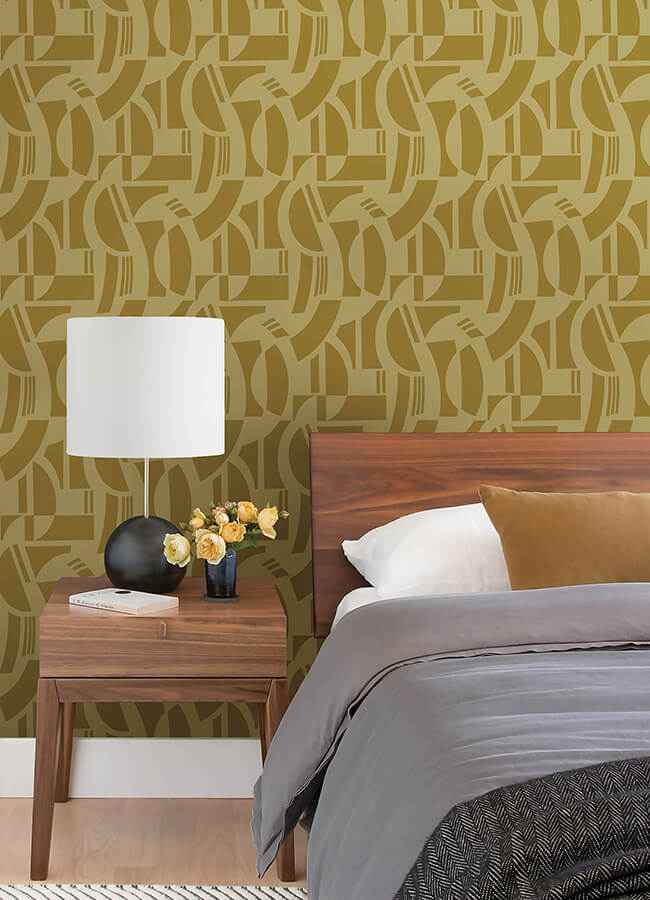 carter-gold-geometric-flock-wallpaper-york-wallcoverings-4034-87382 - York Wallcoverings Wallpaper
