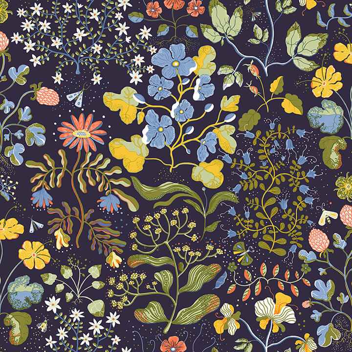 Groh Dark Blue Floral Wallpaper - York Wallcoverings - 4143-22002