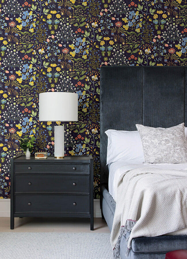 groh-dark-blue-floral-wallpaper-york-wallcoverings-4143-22002 - York Wallcoverings Wallpaper