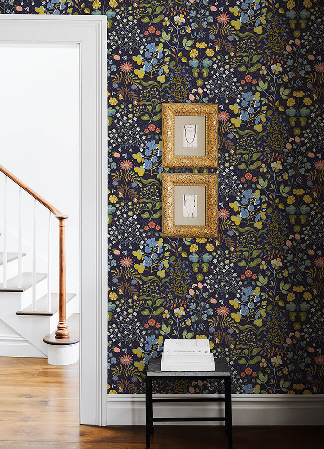 groh-dark-blue-floral-wallpaper-york-wallcoverings-4143-22002 - York Wallcoverings Wallpaper