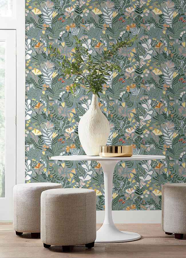 Brittsommar Slate Woodland Floral Wallpaper - York Wallcoverings - 4143-22008 - York Wallcoverings Wallpaper