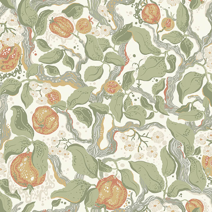 kort-green-fruit-and-floral-wallpaper-york-wallcoverings-4143-22026 - York Wallcoverings Wallpaper