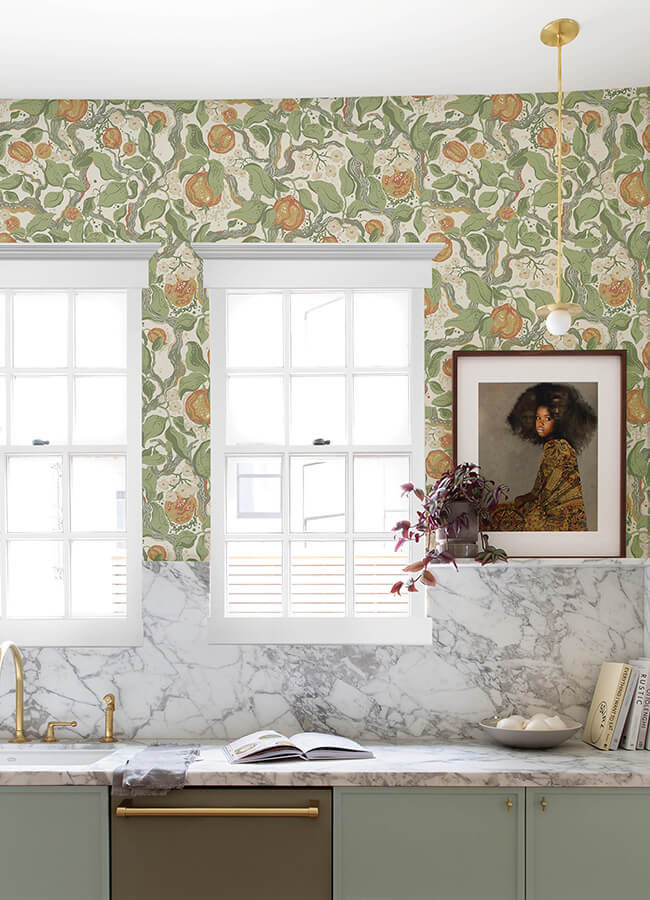 kort-green-fruit-and-floral-wallpaper-york-wallcoverings-4143-22026 - York Wallcoverings Wallpaper