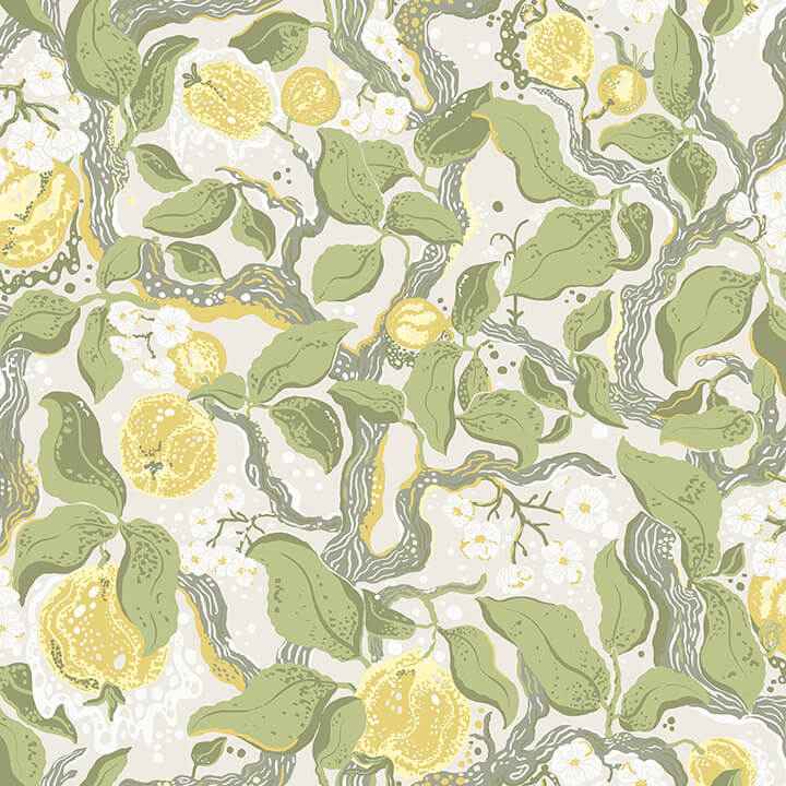 Kort Yellow Fruit and Floral Wallpaper - York Wallcoverings - 4143-22027