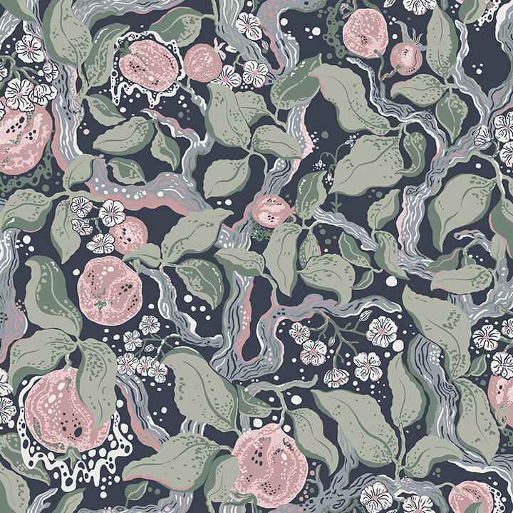 Kort Dark Blue Fruit and Floral Wallpaper - York Wallcoverings - 4143-22028