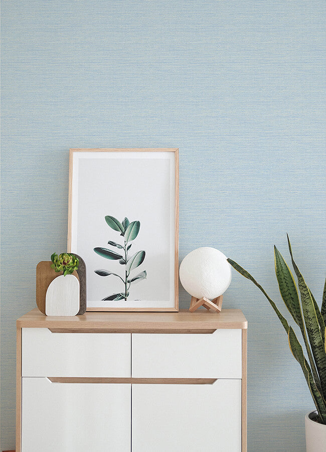 agave-blue-faux-grasscloth-wallpaper-york-wallcoverings-4143-24283 - York Wallcoverings Wallpaper