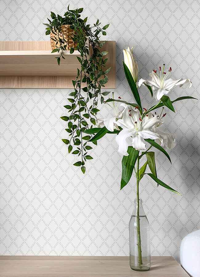 Trevor White Leaf Trellis Wallpaper - York Wallcoverings - 4143-34001 - York Wallcoverings Wallpaper