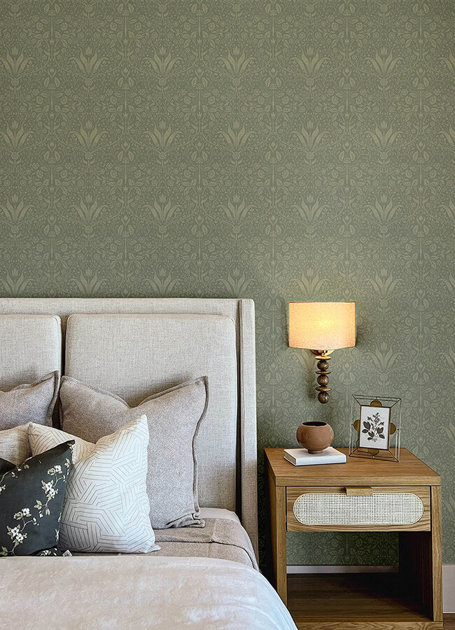 mara-green-tulip-ogee-wallpaper-york-wallcoverings-4143-34009 - York Wallcoverings Wallpaper