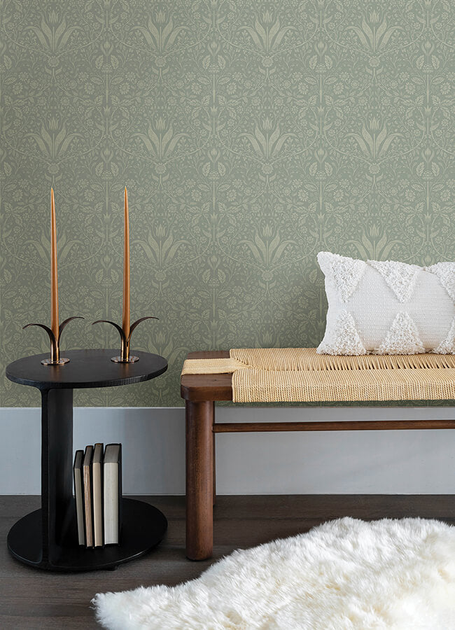 mara-green-tulip-ogee-wallpaper-york-wallcoverings-4143-34009 - York Wallcoverings Wallpaper