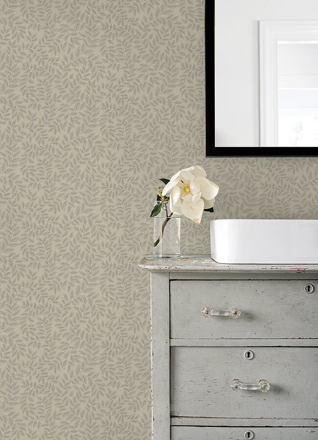 lindlv-taupe-leafy-vines-wallpaper-york-wallcoverings-4143-34018 - York Wallcoverings Wallpaper