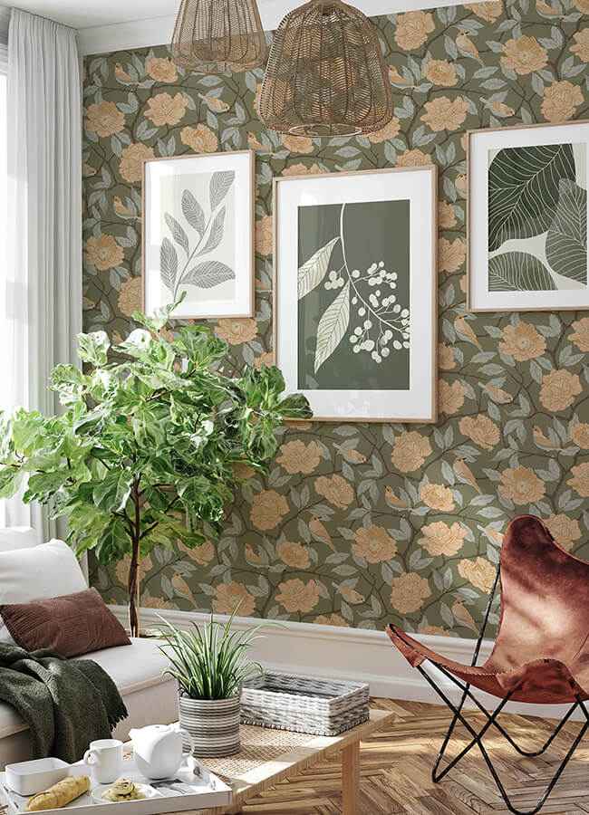 Bernadina Moss Rosebush Wallpaper - York Wallcoverings - 4143-34024 - York Wallcoverings Wallpaper